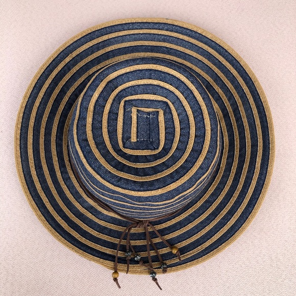 Tropical Trends Navy Tan Stripes Women’s Versatile Hat One Size - Picture 8 of 14